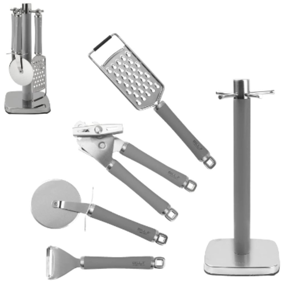 5 pc - Stainless Steel Kitchen Accessory Set w/ Gadget Holder  (Grey/Silver)